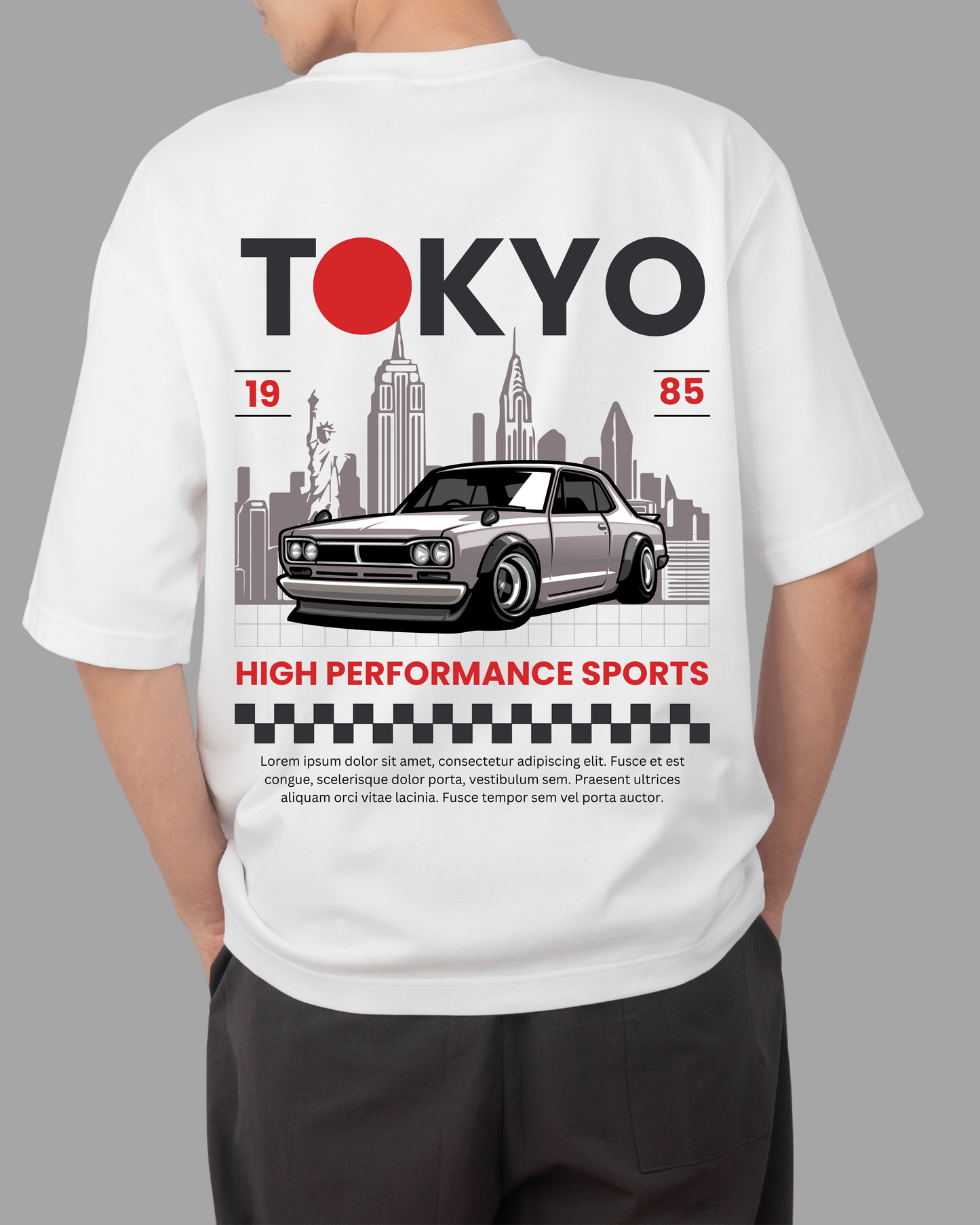 OVER SIZED FIT PRINTED WHITE T-SHIRT