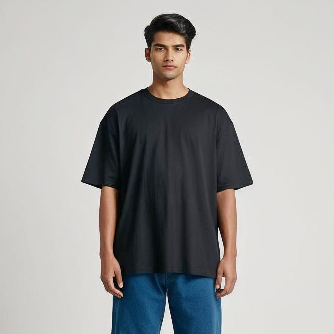 OVER SIZED FIT PLAIN BLACK T-SHIRT