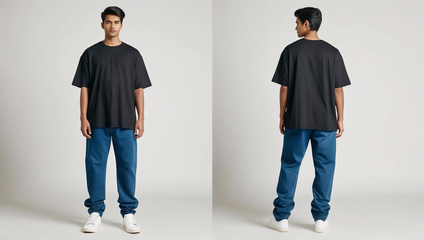 OVER SIZED FIT PLAIN BLACK T-SHIRT