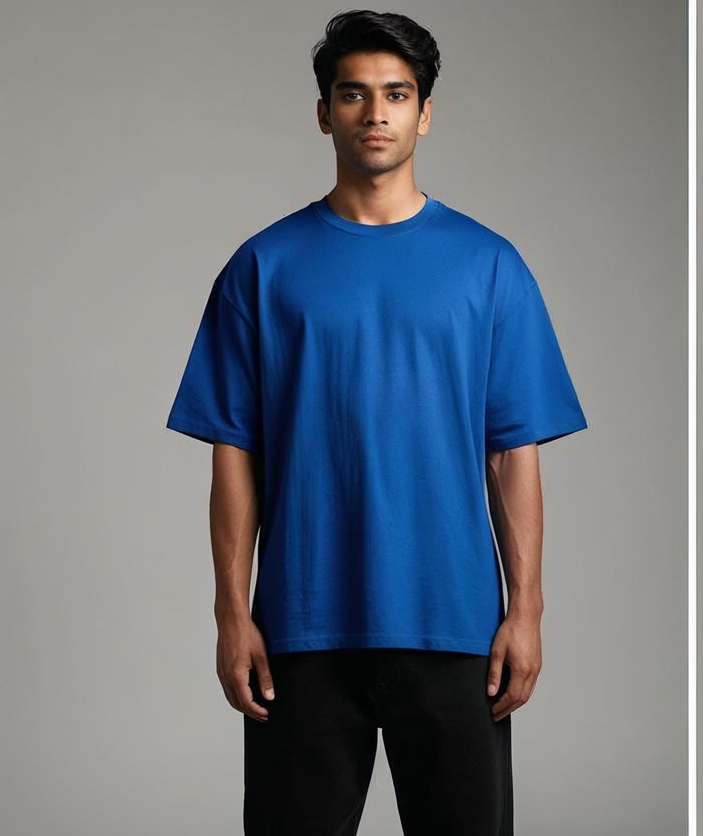 OVER SIZED FIT PLAIN BLUE T-SHIRT