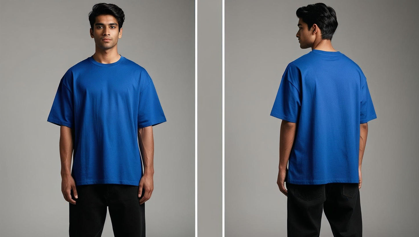 OVER SIZED FIT PLAIN BLUE T-SHIRT