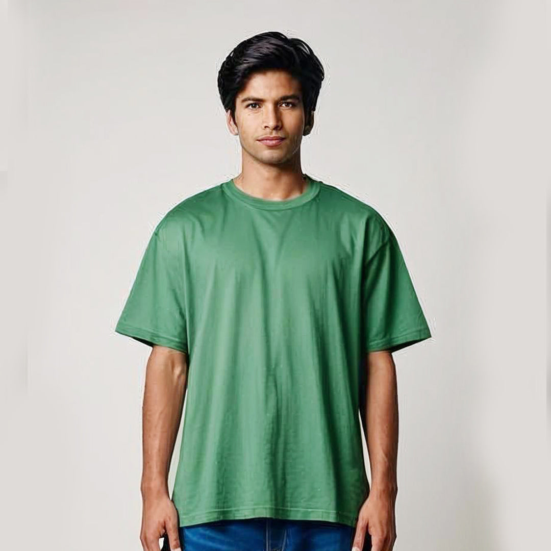 OVER SIZED FIT PLAIN LIGHT GREEN T-SHIRT
