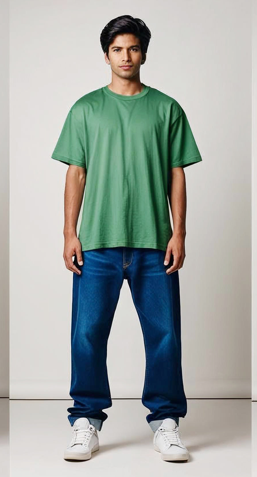OVER SIZED FIT PLAIN LIGHT GREEN T-SHIRT