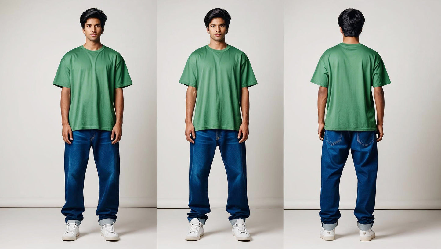 OVER SIZED FIT PLAIN LIGHT GREEN T-SHIRT