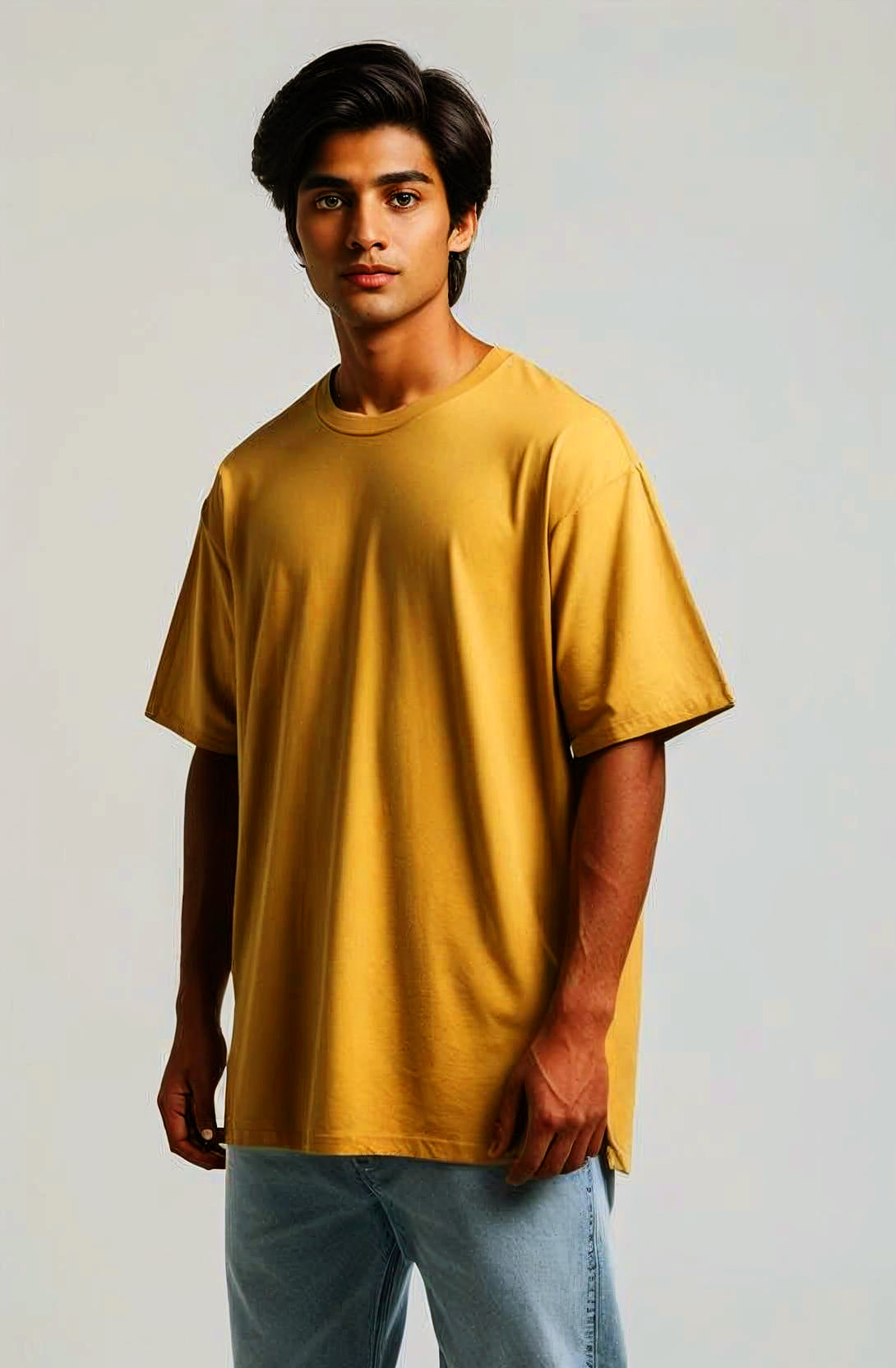 OVER SIZED FIT PLAIN MUSTARD YELLOW T-SHIRT