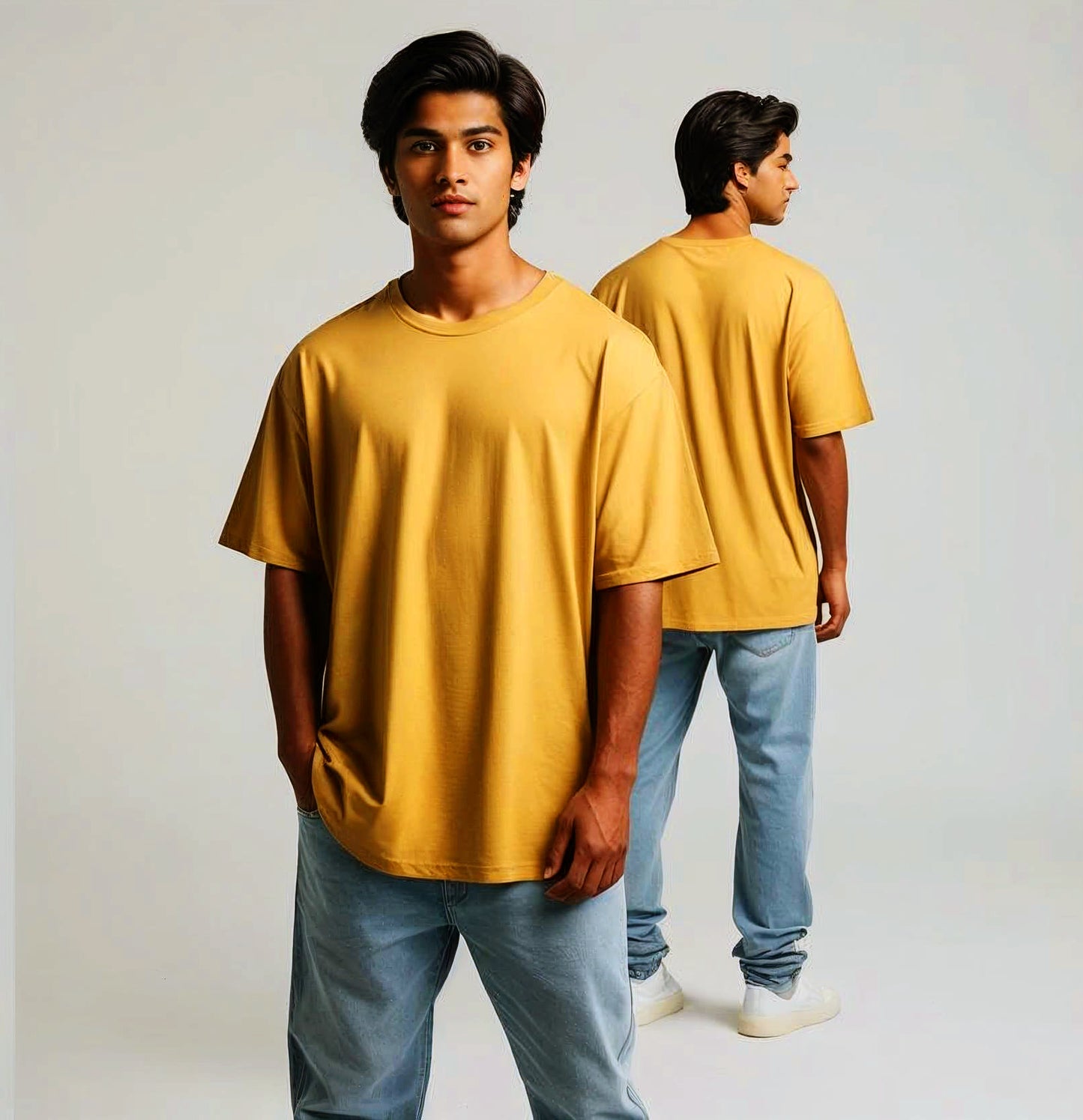 OVER SIZED FIT PLAIN MUSTARD YELLOW T-SHIRT
