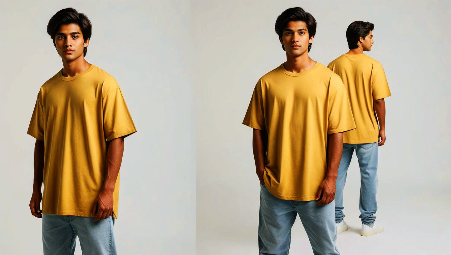 OVER SIZED FIT PLAIN MUSTARD YELLOW T-SHIRT