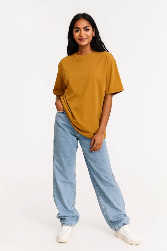 OVER SIZED FIT PLAIN MUSTARD YELLOW T-SHIRT