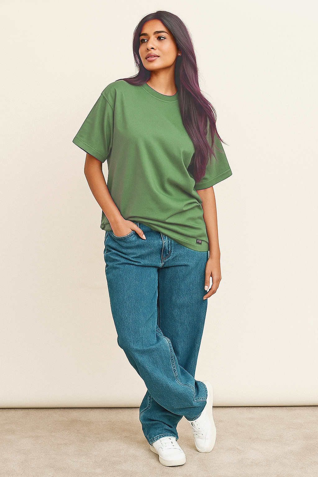 OVER SIZED FIT PLAIN LIGHT GREEN T-SHIRT
