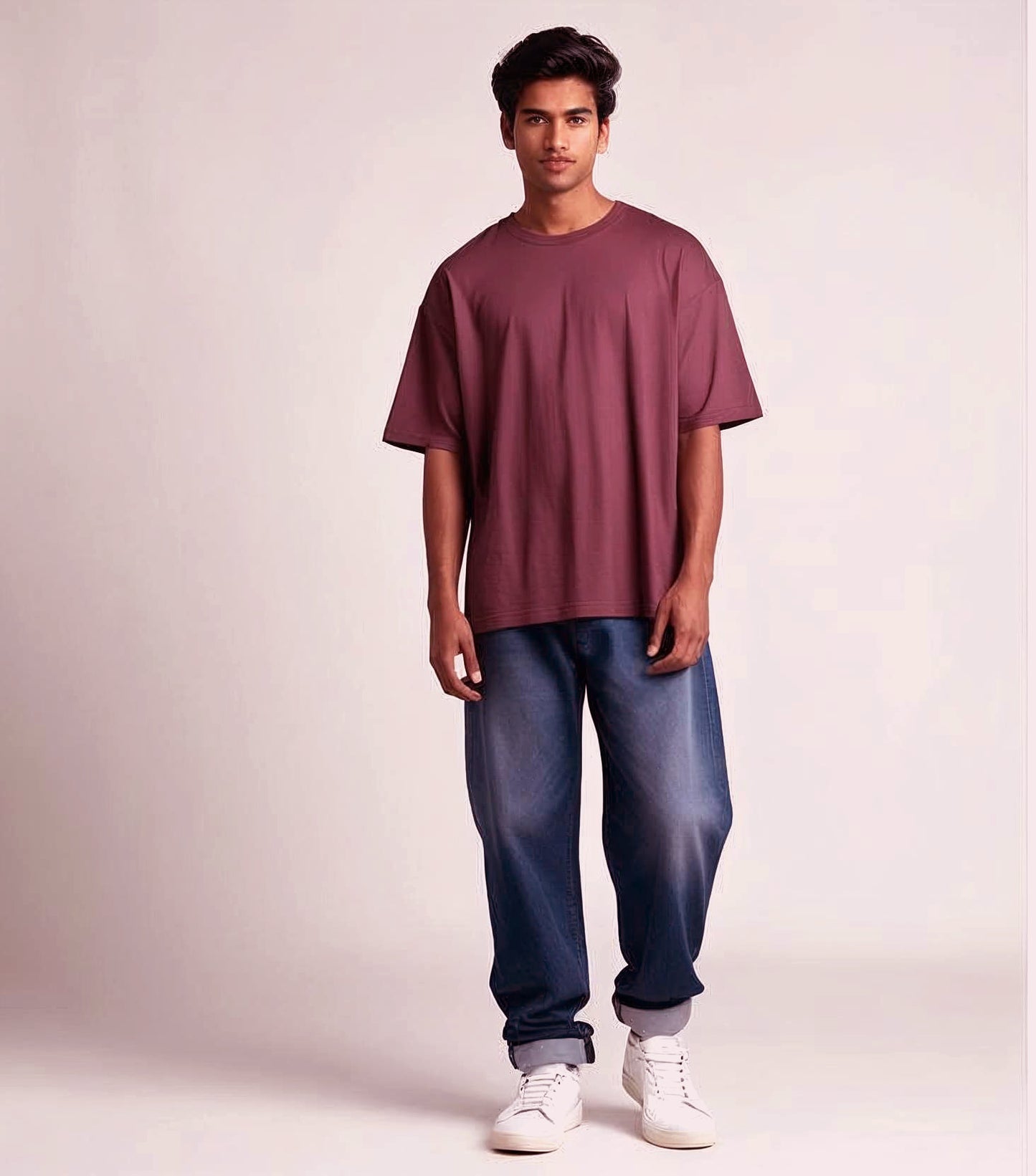 OVER SIZED FIT PLAIN VINE COLOR T-SHIRT