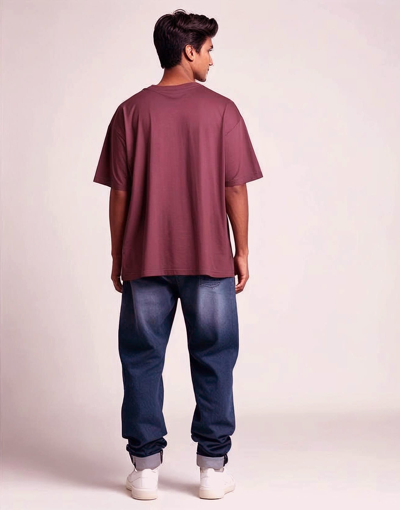 OVER SIZED FIT PLAIN VINE COLOR T-SHIRT