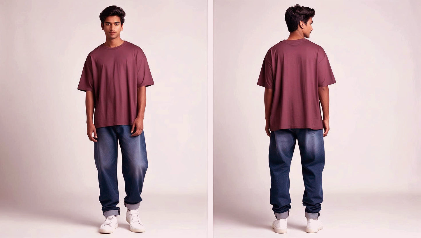 OVER SIZED FIT PLAIN VINE COLOR T-SHIRT