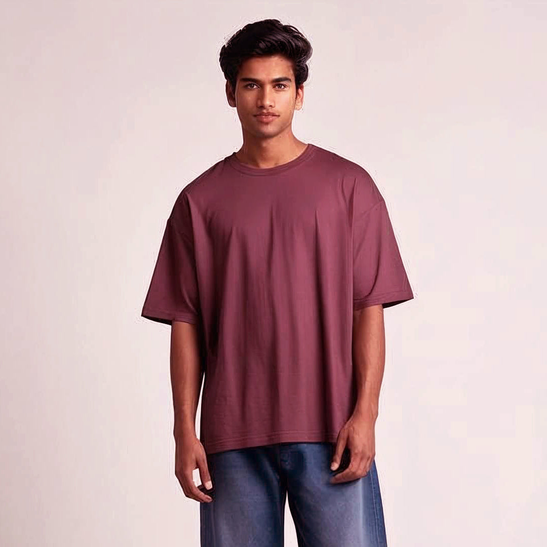 OVER SIZED FIT PLAIN VINE COLOR T-SHIRT