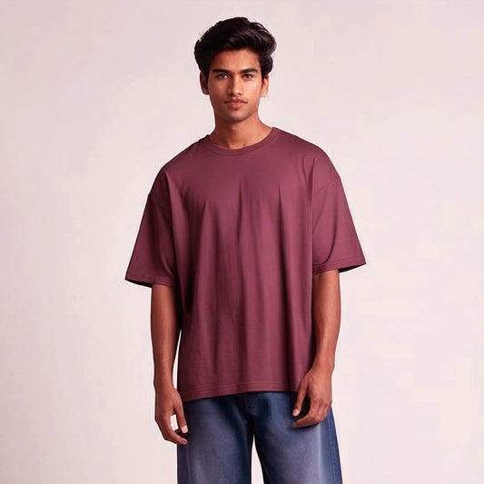OVER SIZED FIT PLAIN VINE COLOR T-SHIRT